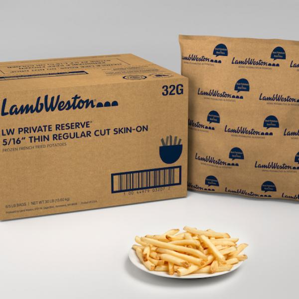 6" Thin Regular Cut Skin On Frozen Frenchfried Potatoes 5 Pound Each - 6 Per Case.