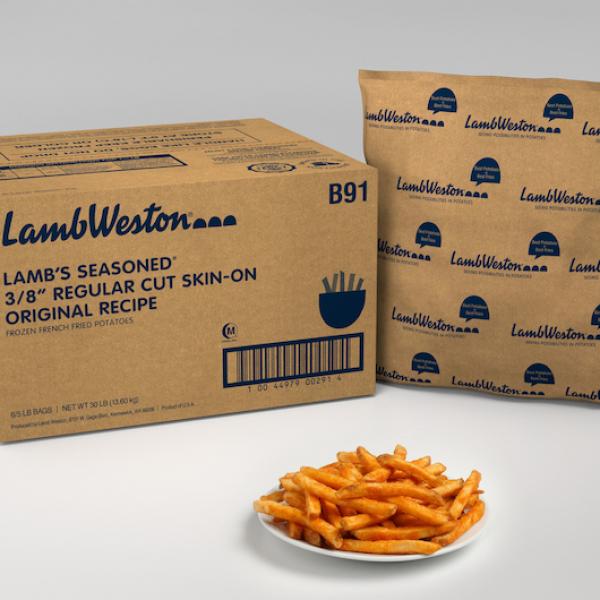 8" Regular Cut Skin On Original Recipe Frozen French Fried Potatoes 5 Pound Each - 6 Per Case.