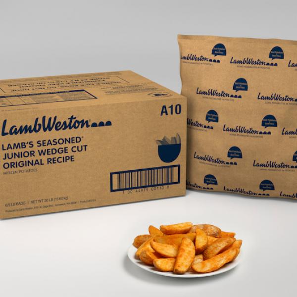 Lamb's Seasoned® Junior Wedge Cut Originalrecipe Frozen Potatoes 5 Pound Each - 6 Per Case.