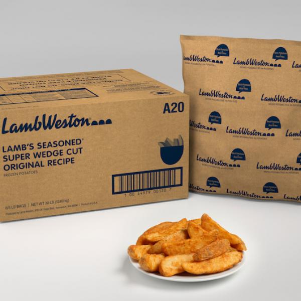 Super Wedge Cut Original Recipe Frozen Potatoes 5 Pound Each - 6 Per Case.