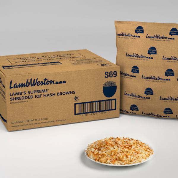 Shredded IQF Hash Browns Frozen Potatoes 3 Pound Each - 6 Per Case.