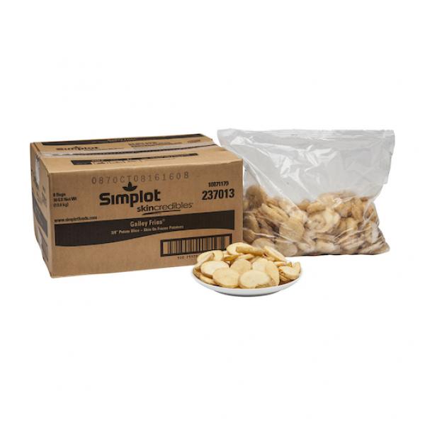 Simplot Skincredibles 8" Galley Cut Potatoslices Skin On 5 Pound Each - 6 Per Case.