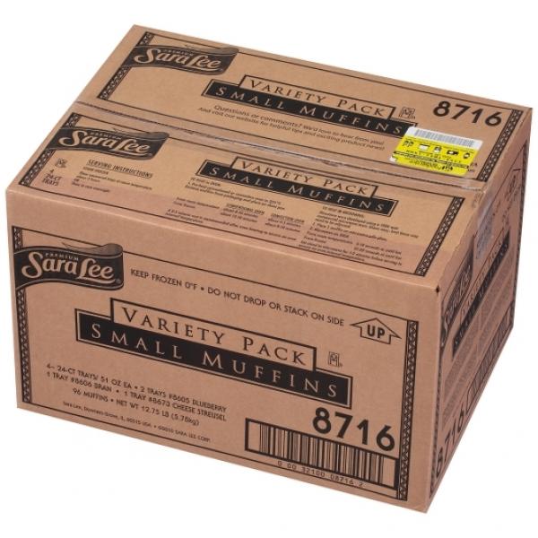 Chef Pierre Variety Pack Small Blueberry, Bran, Cheese Streusel Muffins 1 Count Packs - 4 Per Case.