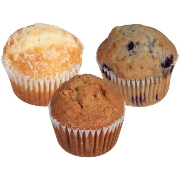 Chef Pierre Variety Pack Small Blueberry, Bran, Cheese Streusel Muffins 1 Count Packs - 4 Per Case.
