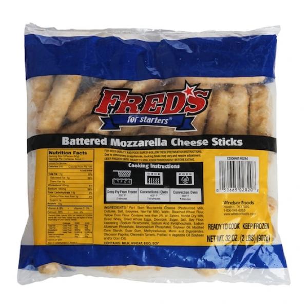 Fred's Battered Mozzarella Cheese Stick In Bags 2 Pound Each - 6 Per Case.