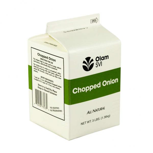 Onion Fresh Flavor Chopped Pure Pak Carton 3 Pound Each - 6 Per Case.