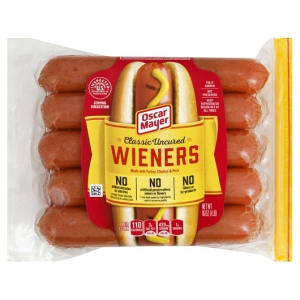 Oscar Mayer Classic Uncured Wieners, 1 Pound Each - 12 Per Case.