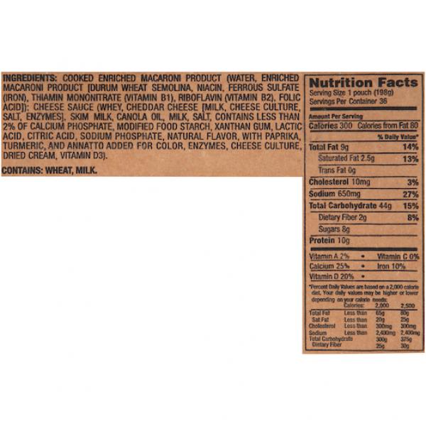 KRAFT Single Serve Frozen Mac & Cheese 7 Ounce Pouches 36 Per Case
