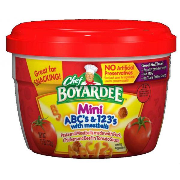 Chef Boyardee Mini Bites Abc's & 's Pastawith Meatballs 7.5 Ounce Size - 12 Per Case.