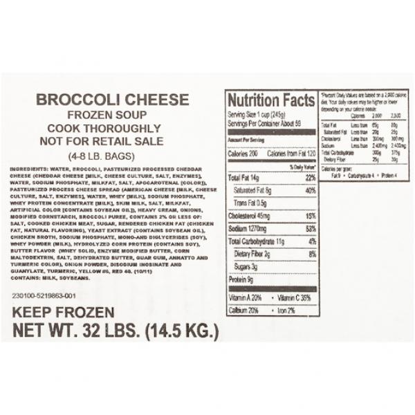 HEINZ CHEF FRANCISCO Broccoli & Cheese Soup 8 lb. Bag 4 Per Case