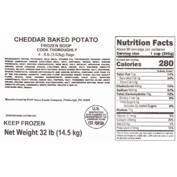HEINZ CHEF FRANCISCO Cheddar Baked Potato Soup 8 lb. Bag 4 Per Case