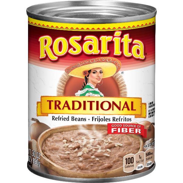 Rosarita Traditional Refried Beans 30 Ounce Size - 12 Per Case.