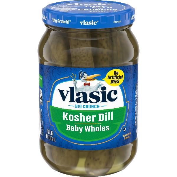 Vlasic Pickle Kosher Baby Whole Dill, 16 Fluid Ounce - 12 Per Case.