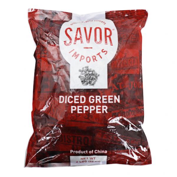Savor Imports Pepper Green 8" Diced IQF 2 Pound Each - 6 Per Case.