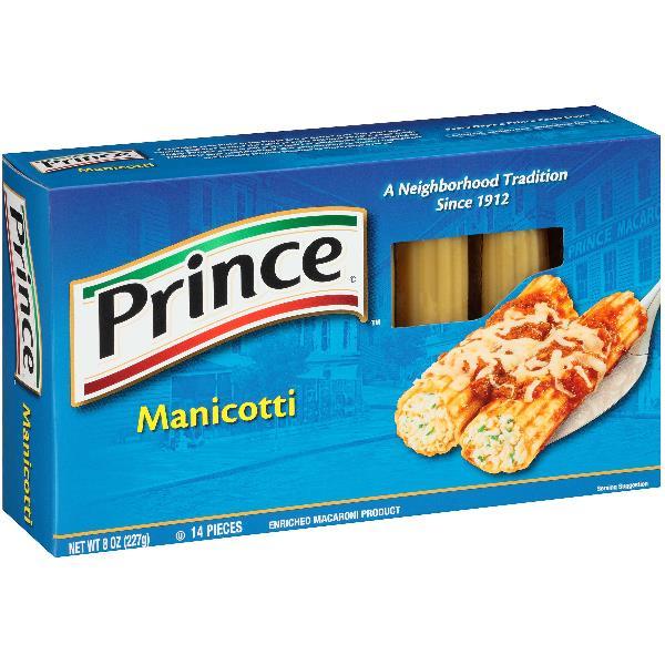 Prince Manicotti Pasta 8 Ounce Size - 12 Per Case.