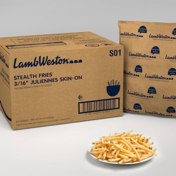 6" Juliennes Skin On Frozen French Fried Potatoes 4 Pound Each - 6 Per Case.