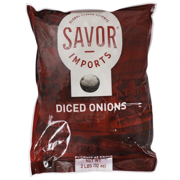 Savor Imports Onion Frozen Diced 8" 2 Pound Each - 6 Per Case.