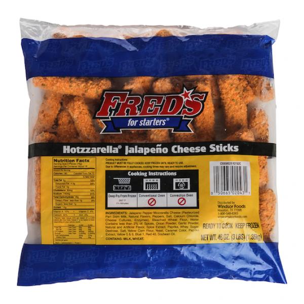 Fred's Hotzzarella Jalapeno Cheese Stick In Bags 3 Pound Each - 4 Per Case.