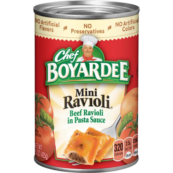 Chef Boyardee Mini Ravioli 15 Ounce Size - 24 Per Case.