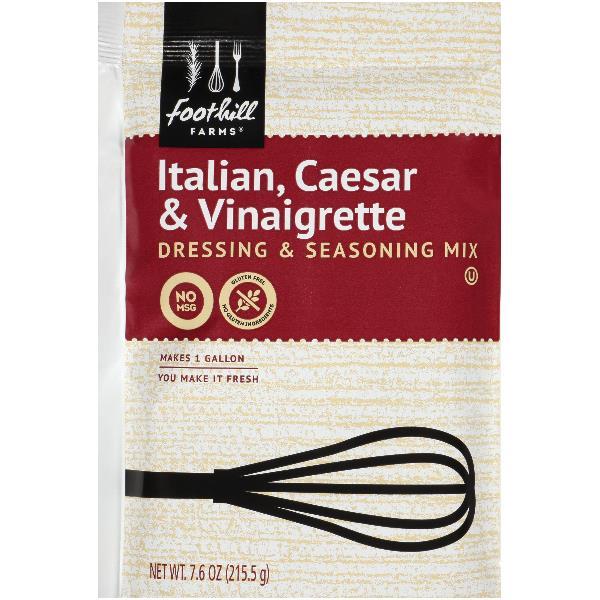 Foothill Farms Italian Caesar & Vinaigrettedressing & Seasoning Mix No Msg 7.6 Ounce Size - 12 Per Case.