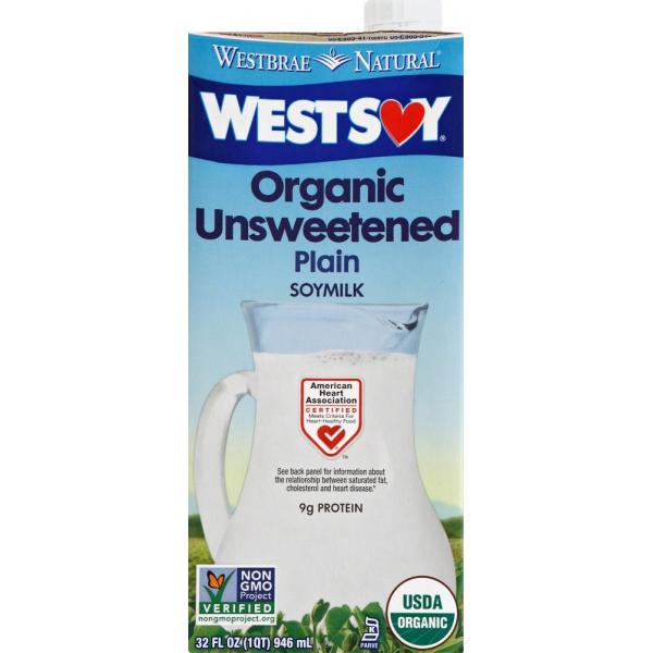 West Soy Unsweetened Plain Soy Milk 32 Fluid Ounce - 12 Per Case.