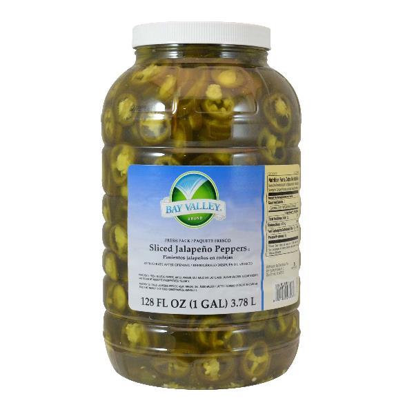 Bay Valley Gal Fresh Sliced Jalapeno Peppers Smooth 1 Gallon - 4 Per Case.