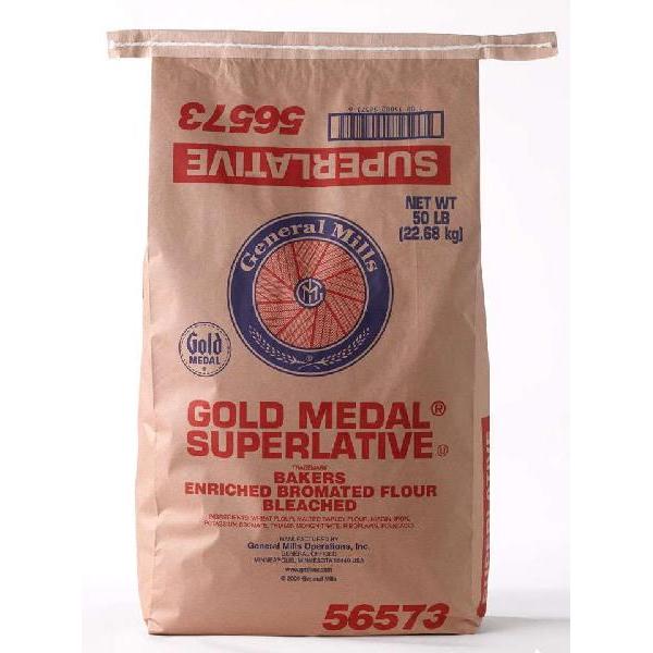 Gold Medal™ Superlative™ Bakers Flour Enriched Bromated Bleached 50 Pound Each - 1 Per Case.