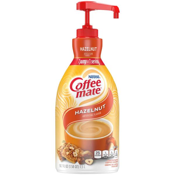 Nestle Coffee Mate Coffee Creamer Hazelnut Liquid Concentrate Pump Bottle 1.58 Qt - 2 Per Case.