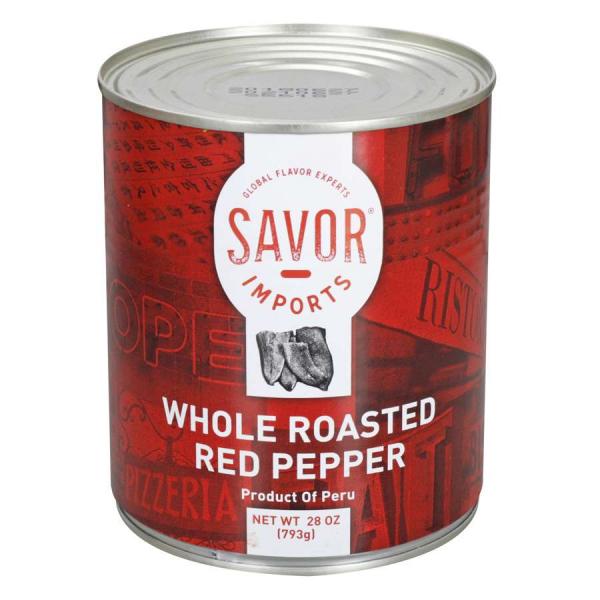 Savor Imports Roasted Red Pepper Whole 28 Ounce Size - 12 Per Case.