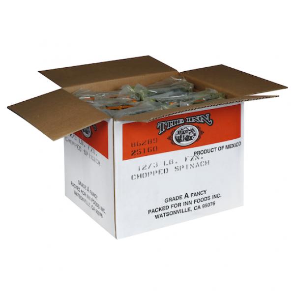 Savor Imports Spinach Block Frozen Chopped Poly 3 Pound Each - 12 Per Case.