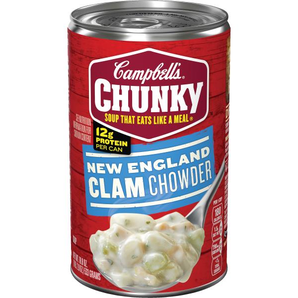 Campbell's Soup Chunky New England Clam Chowder Easy Open 18.8 Ounce Size - 12 Per Case.