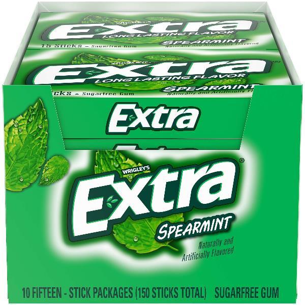 Extra Single Serve Peppermint Gum, 15 Piece, 10 Per Box, 12 Per Case