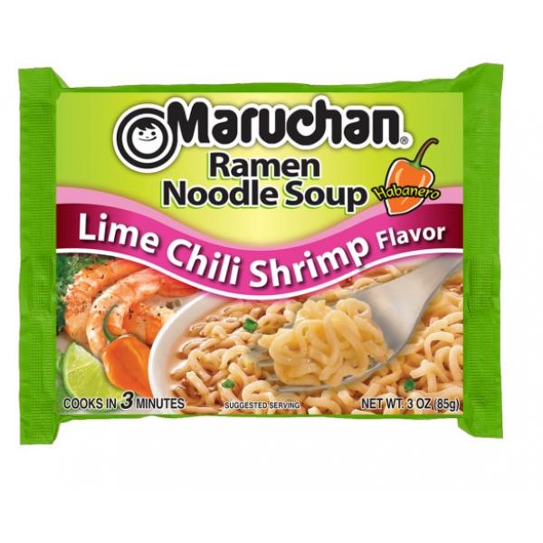Maruchan Ramen Lime Chili Shrimp Noodles 3 Ounce Size - 24 Per Case.