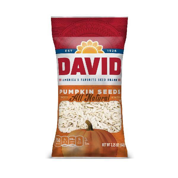 David Roasted And Salted Pumpkin Seeds Pack 2.25 Ounce Size - 12 Per Case.