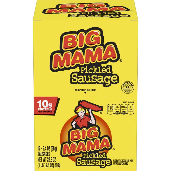 Big Mama Pickled Sausage Pouch 2.4 Ounce Size - 72 Per Case.