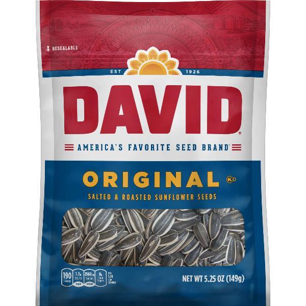 David Original Sunflower Seeds 5.25 Ounce Size - 12 Per Case.