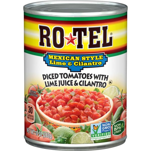 Rotel Mexican Style Lime And Cilantro Diced Tomatoes And Green Chilies 10 Ounce Size - 12 Per Case.