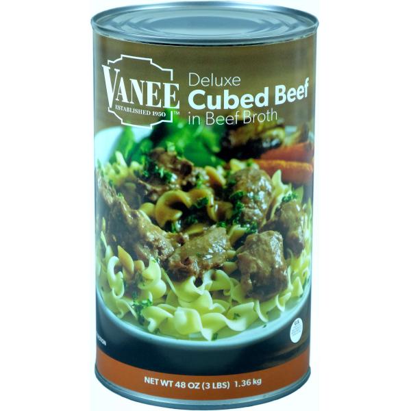 Deluxe Cubed Beef In Broth 48 Ounce Size - 6 Per Case.