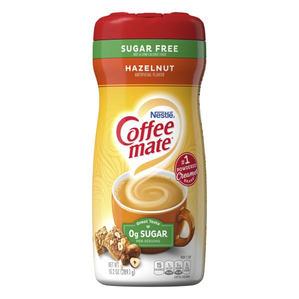 Nestle Coffee Mate Creamer Sugar Free Hazelnut Powder 10.2 Ounce Size - 6 Per Case.
