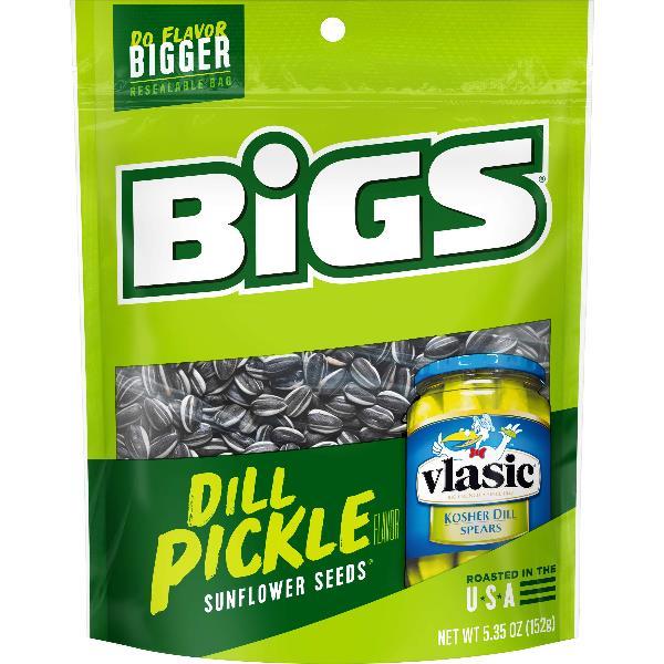 Bigs Vlasic Dill Pickle Sunflower Seeds 5.35 Ounce Size - 12 Per Case.