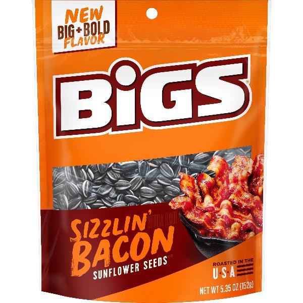 Bigs Sizzlin Bacon Sunflower Seeds 5.35 Ounce Size - 12 Per Case.