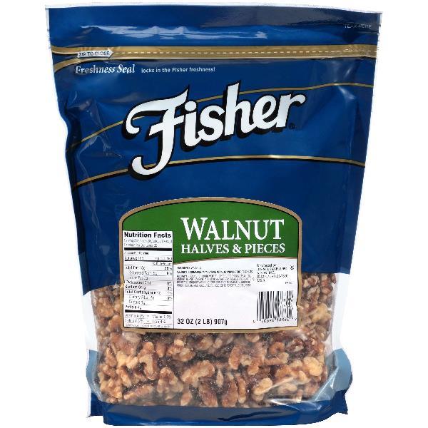Fisher Walnut Halves And Pieces 32 Ounce Size - 3 Per Case.