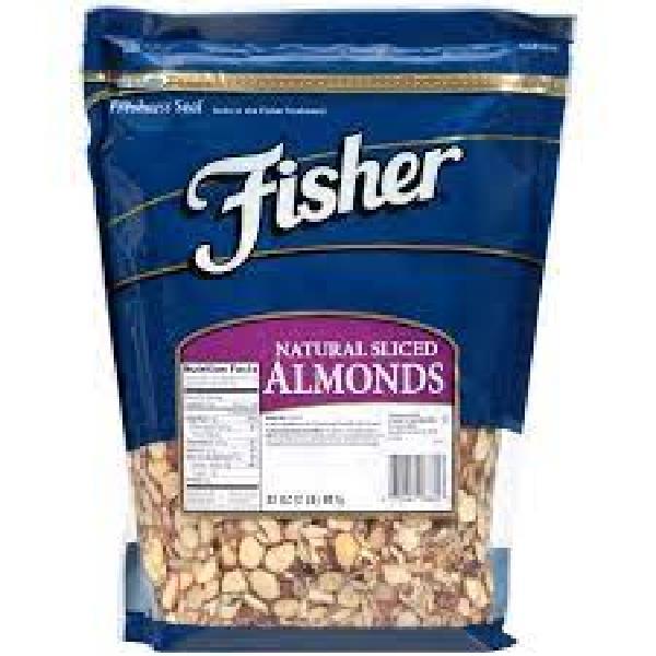 Fisher Natural Sliced Almonds 32 Ounce Size - 3 Per Case.