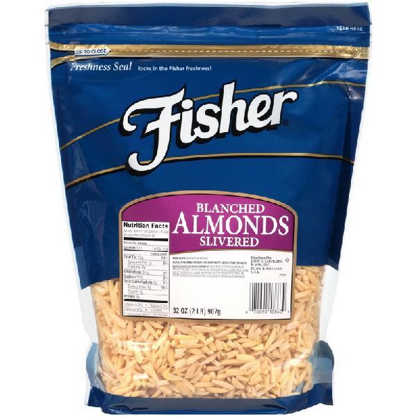 Fisher Blanched Slivered Almonds 32 Ounce Size - 3 Per Case.