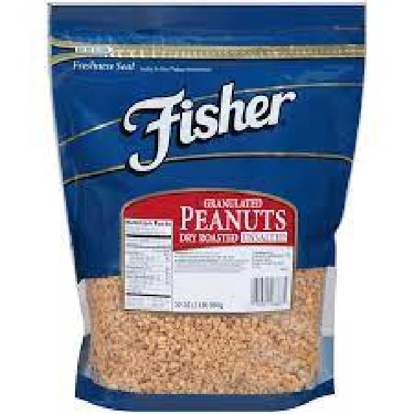 Fisher Dry Roasted Granulated Peanuts No Salt 32 Ounce Size - 3 Per Case.