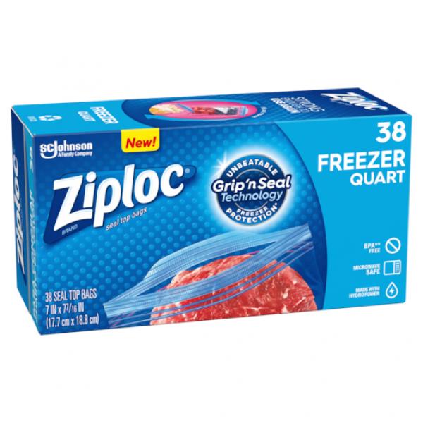 Ziploc Value Pack Quart Freezer Bag 38 Count Packs - 9 Per Case.
