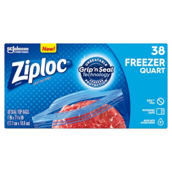 Ziploc Value Pack Quart Freezer Bag 38 Count Packs - 9 Per Case.