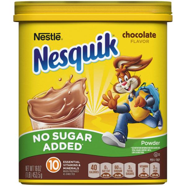 Nestle Nesquik Milk Flavoring Sugar Free Choco Powder 16 Ounce Size - 6 Per Case.