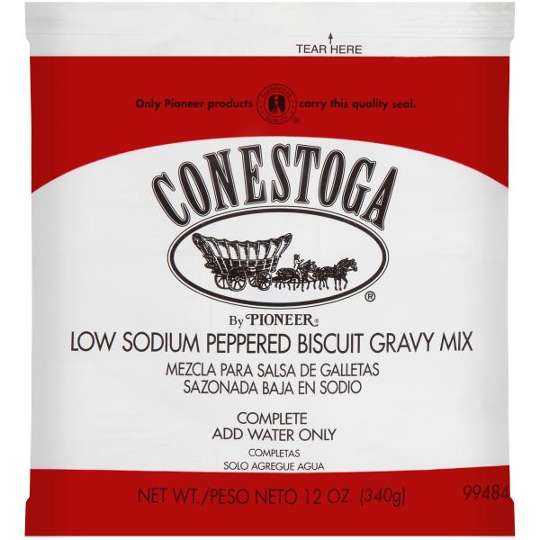 Conestoga Low Sodium Peppered Biscuit Gravy Mix 12 Ounce Size - 12 Per Case.