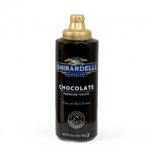 Ghirardelli Chocolate Sauce Squeeze Bottle Black Label 16 Ounce Size - 12 Per Case.